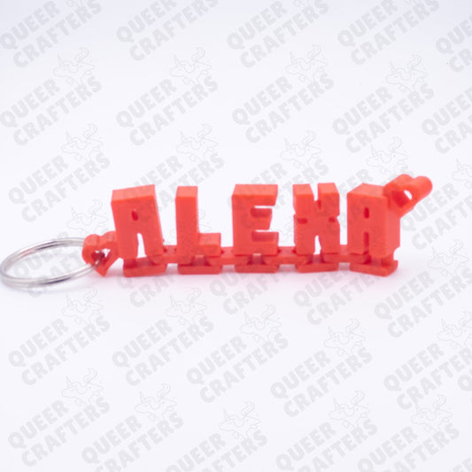 Flexi Name Keychain with Hearts - Alexa