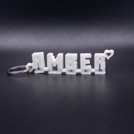 Flexi Name Keychain with Hearts - Amber